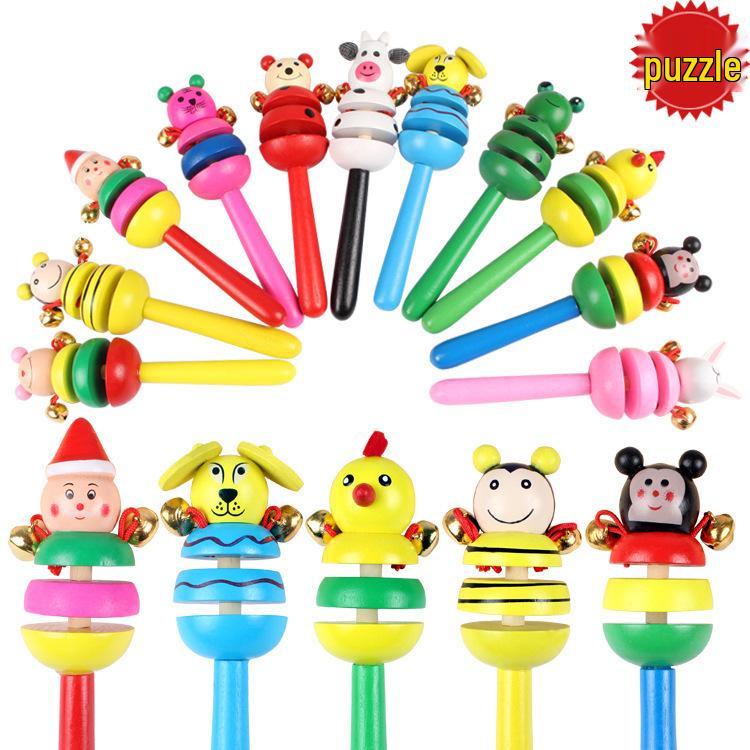 Rainbow Wooden Hand Rattle: 10 Bells Baby Soothing Toy