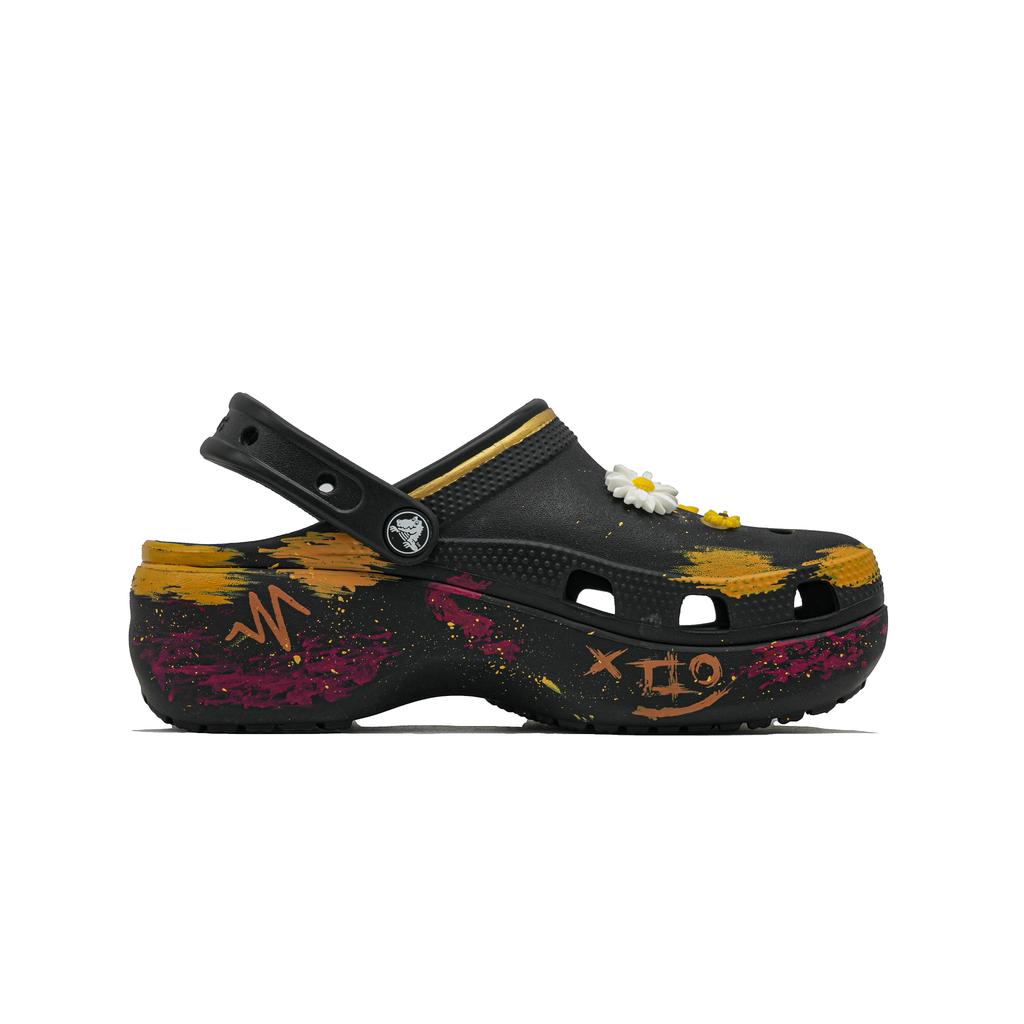 Crocs Classic Platform Clog Graffiti Awakening Comfortable Versatile Three-dimensional Flower Hole Shoes Unisex Black