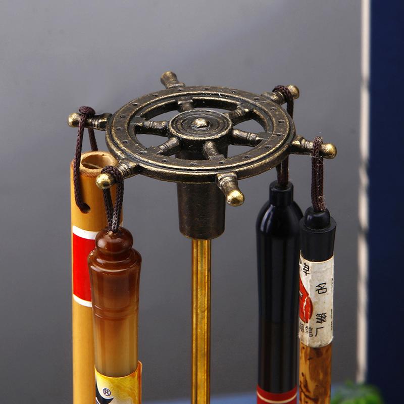 Винтажный металлический держатель для кистей для руля с основанием из смоляного камня, подставка для каллиграфии, вешалка для чернил, 6 крючков, держатель для кистей для письма