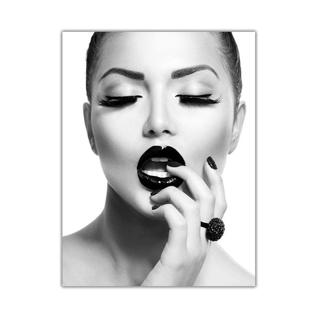 Модное настенное искусство, черный принт для губ, макияж, женский принт, сексуальный женский постер, холст, красота, настенная картина, живопись, домашний декор