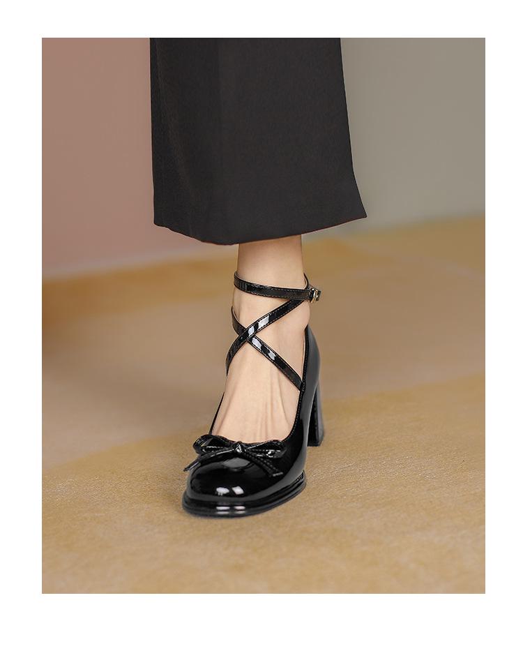 Черные туфли Мэри Джейн в стиле ретро на высоком каблуке с перекрестными ремешками для женщин - весна 2022 г.