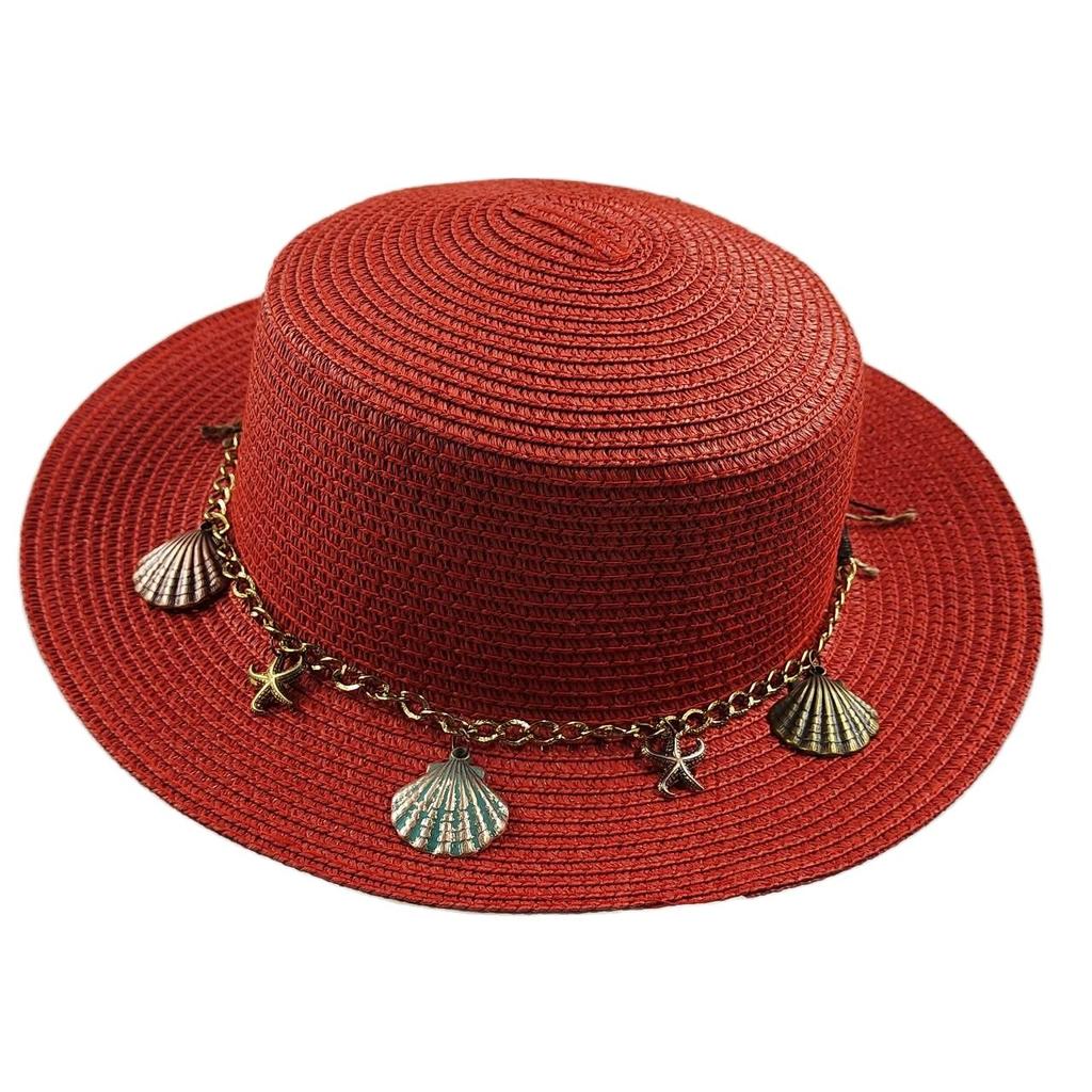 Flat Top Straw Hat Belt Accessories Leisure Summer Sunscreen Hat Women's Fashionable Beach Boater Hat Gifts 2023