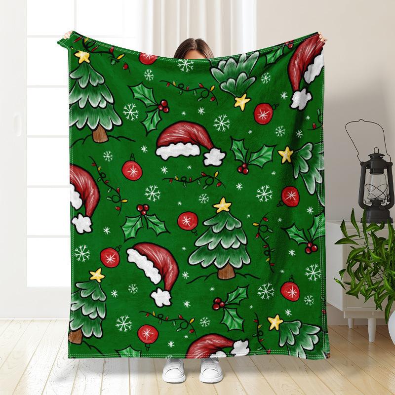 Christmas cartoon digitalprinted polyester Bedroom velvet flannel soft sofa cover blanket Fleece soft sofa cover blankets