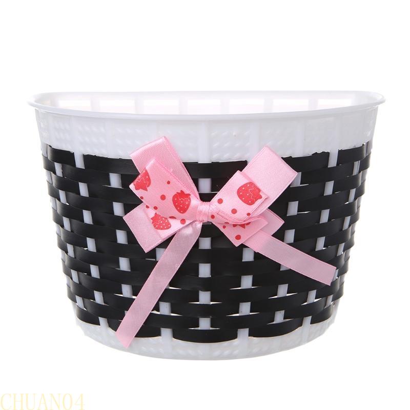 A1A2 Scooter Basket Children Bike Plastic Knitted Bow Knot Front Handmade Bag
