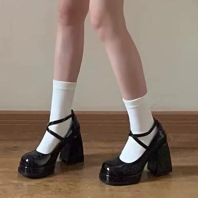 Модные женские туфли Мэри Джейн на высоком каблуке Модные брендовые туфли-лодочки на платформе с пряжкой на щиколотке Женские туфли в британском стиле на толстом каблуке для вечеринок