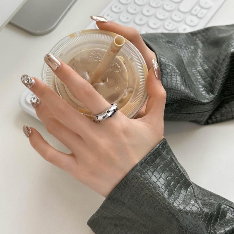 Xiaomi BF CLUB Sivler Color Ring For Women Jewelry Black Star Finger Open Vintage Handmade Ring Allergy For Party Birthday Gift