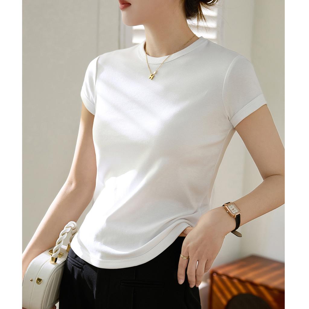 Pure Cotton High-end Short-sleeved T-shirt for Women's Summer New Curved Slim Body Top Shirt