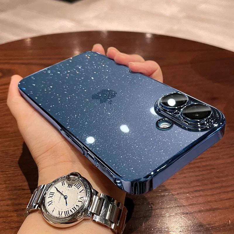 Блестящий прозрачный жесткий тонкий чехол из поликарбоната для iPhone 16 15 14 Pro Max Plus 13 12 11 С покрытием Прозрачный защитный чехол для камеры Ультратонкий чехол