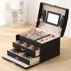 PU Leather Three-layer Locking Jewelry Box Handheld Storage Box Simple and Convenient Jewelry Box