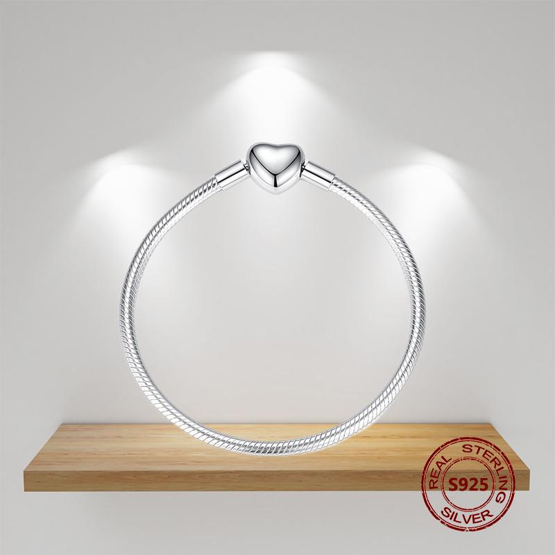 New 925 Sterling Silver Heart Snake Chain Charm Bracelet Women Luxury Fashion Brand Bracelet DIY Jewelry Gift