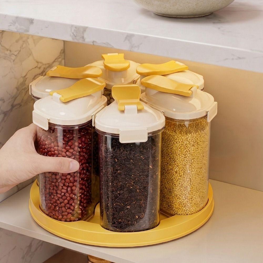Sealed 6 Grids Grain Storage Box Food Grade Cereal Storage Container Food Preservation