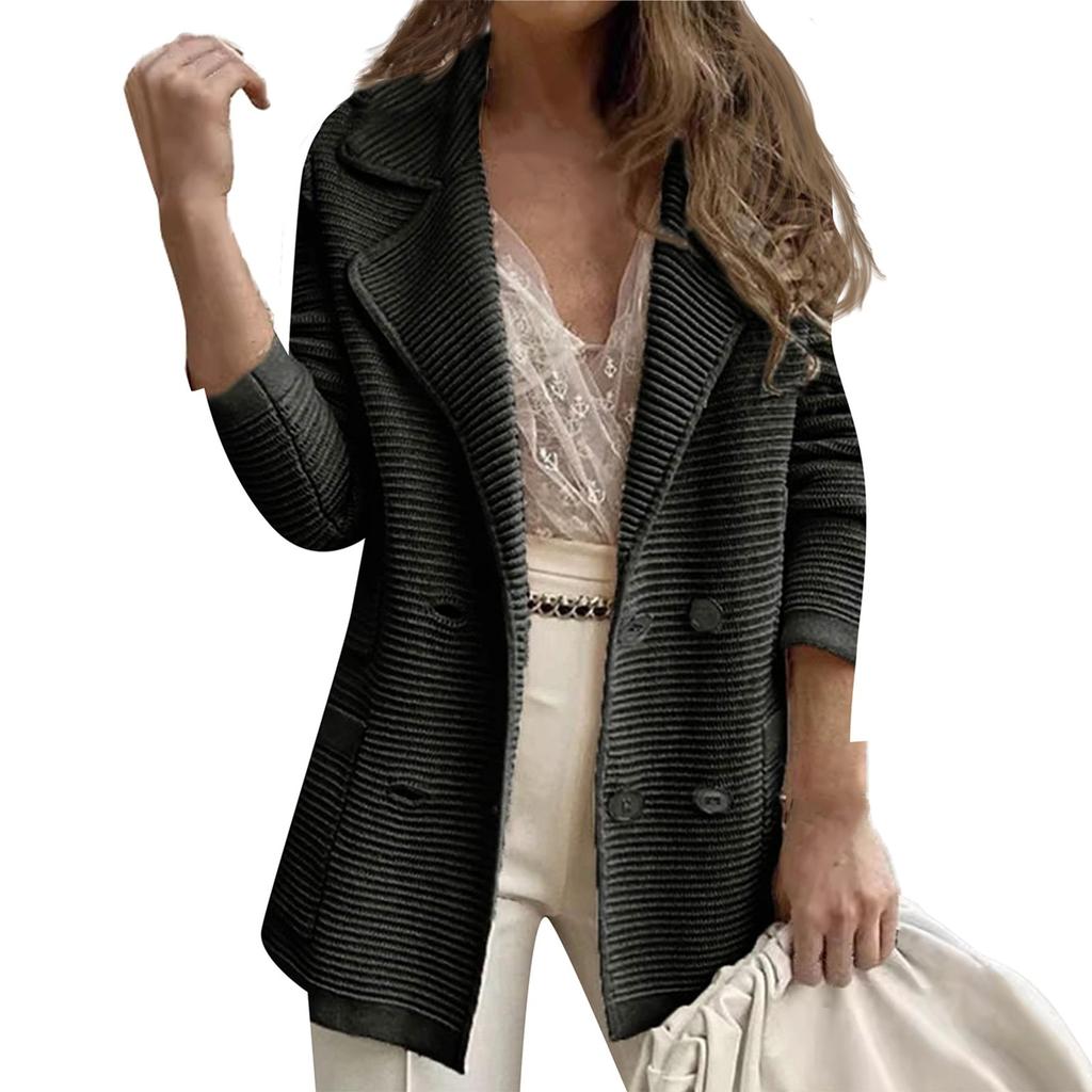 Женские короткие фактурные деловые повседневные рабочие куртки с пуговицами и лацканами, с открытым передом, с длинным рукавом, осенний наряд