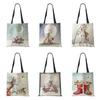 Harajuku Canvas Shopper Bag Cartoon Christmas Elkwomen Shoulder Bag Korean Reusable Large Capacity Folding Tote Handbags