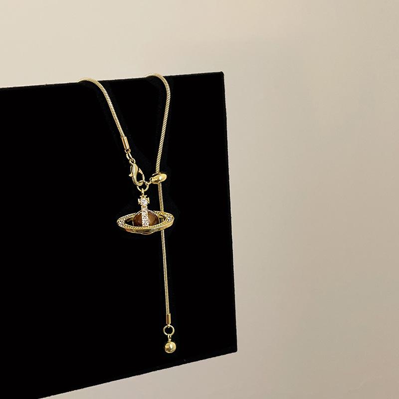 Ожерелье с трехмерной планетой Pull-Up, женское, легкое, роскошное, высокого класса, модное, темпераментное, элегантное, для поездок на работу, универсальное, на шею, цепочка для свитера