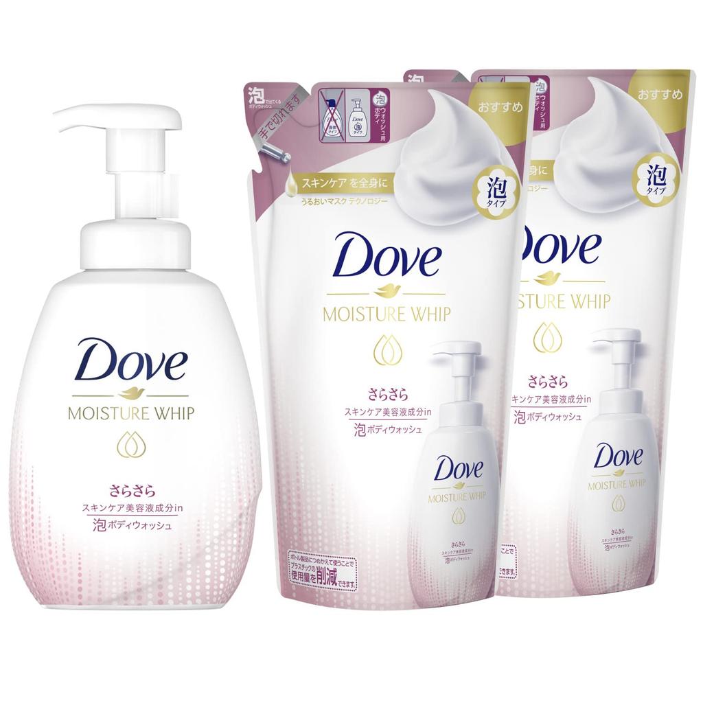 Dove Moisture Whipped Foaming Body Wash, Smooth Pump + Refill (540g + 2 X 430g) Body Soap, Refreshing Citrus Scent