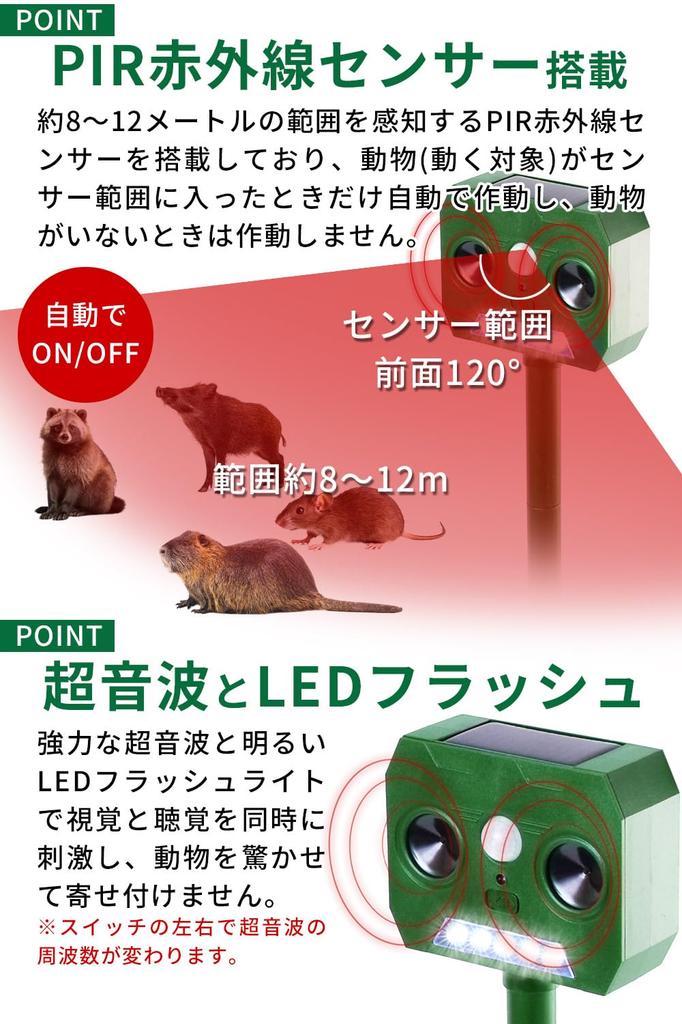 Dawnlord Набор отпугивателей животных из 2 штук отпугивает всех других вредителей ультразвуком и светодиодной вспышкой Инфракрасный датчик активируется только при необходимости IP67