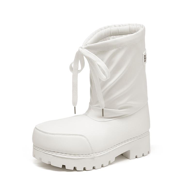 Women's 2024 Winter Fashion Boots: Thick-Soled, Warm, Short-Tube, Cotton Snow Boots with Unique Design and Drawstrings.