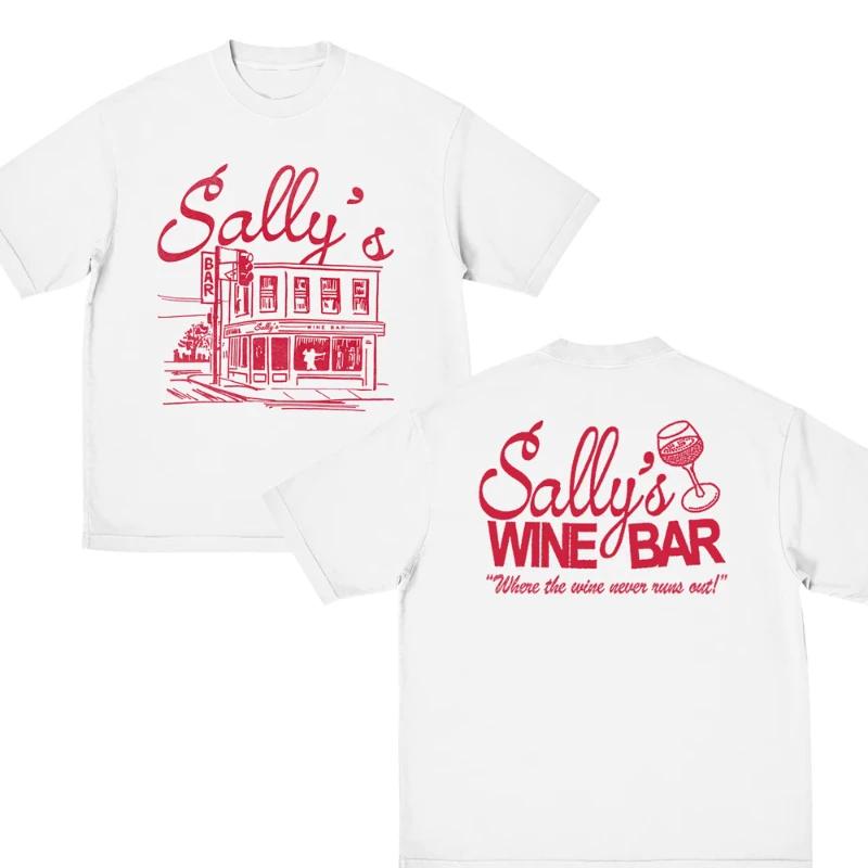 Summer Vintage Y2K Retro Sally's Wine Bar T-shirt for Men Women Fashion Hip Hop Short Sleeve Cotton Casual Top Streetwear Loose