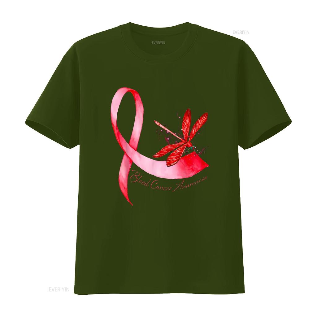 Hippie Dragonfly Red Ribbon Blood Cancer Support T Shirt Vintage Washed Breathable Unisex Casual Soft Graphic Stylish