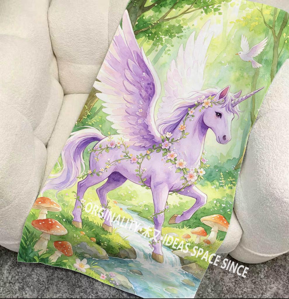 Magical Forest Winged Unicorn Beach Towel Patterned Sunscreen And Windproof Suitable For Swimming Pool Camping Travel