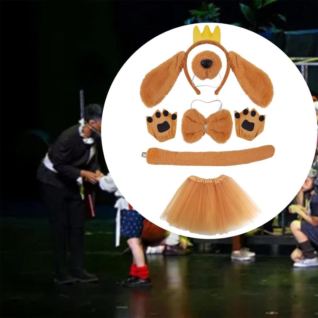 Комплект костюмов для собак, включающий повязку на голову с собачьими ушками, нос, галстук-бабочку, юбку, хвост и перчатки для детей, товары для косплея на будние дни и вечеринки