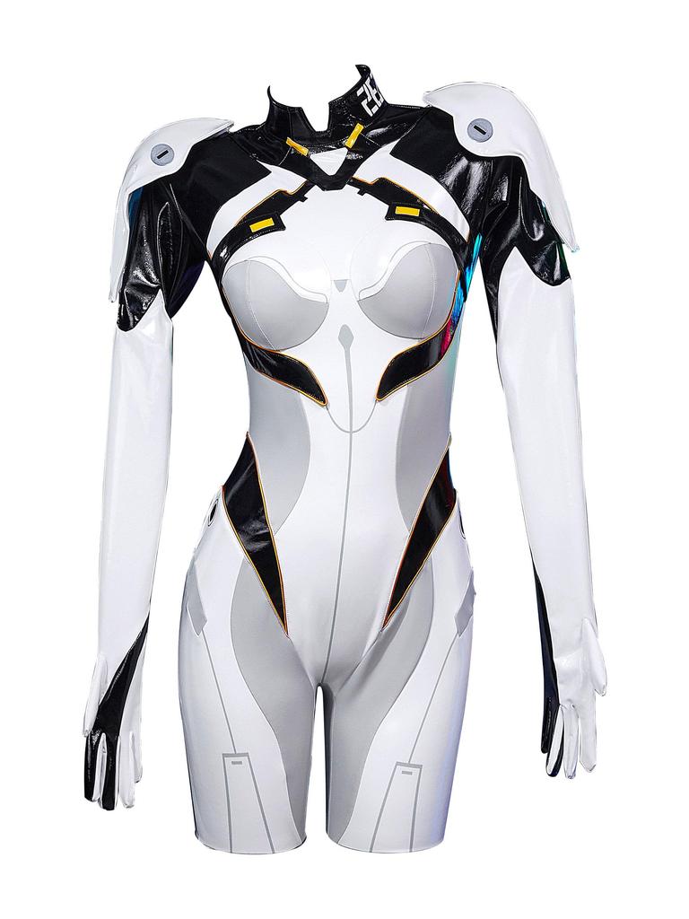 Adult Anime Game Combat Costume Cosplay Costume Cool Cute Bodysuit Leotard Costume Set Fancy Dress Transformation Disguise White [Miccostumes] Women's