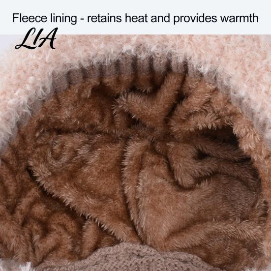 Casual Daily Wear Hat Winter Knitted with Neck Warmer for Kids Adults, Thermal Plush Lined Fleece Cold Weather Headwear Cap Men Women, Soft