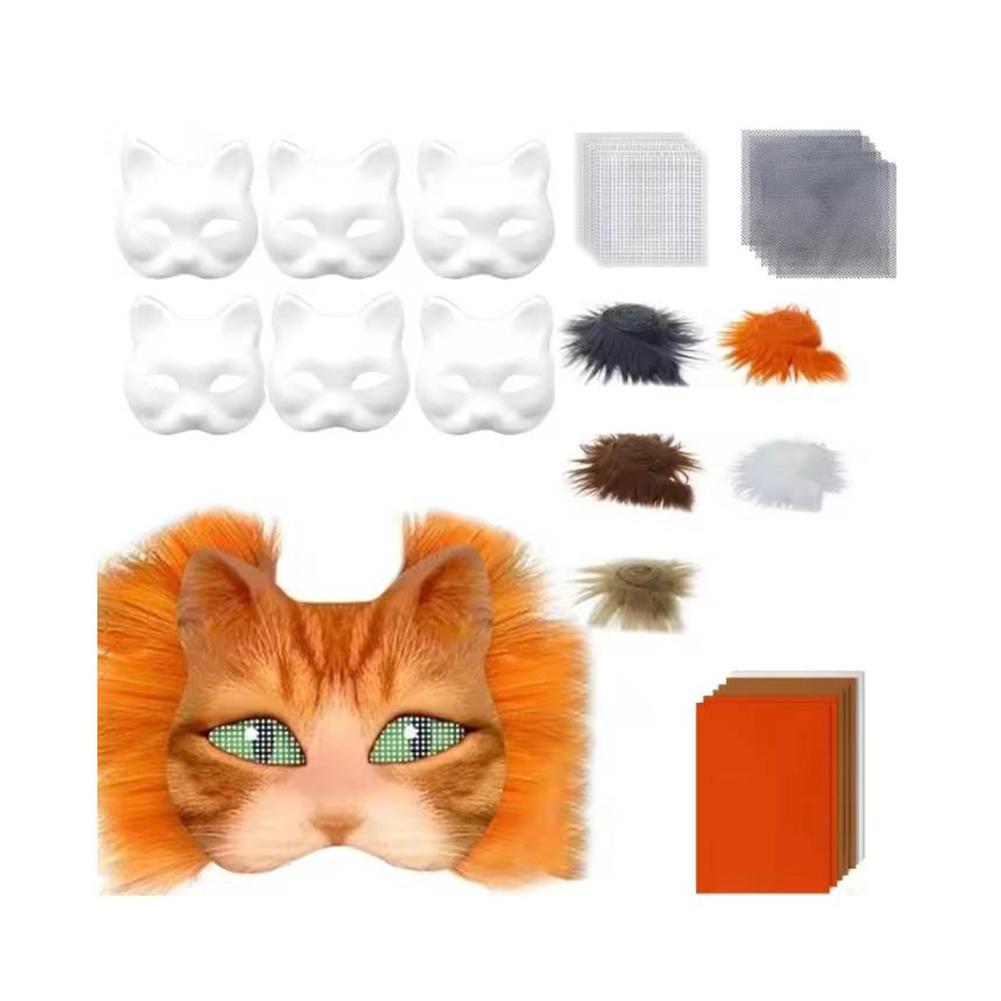 DIY Therian Mask Kit with Felt Fabric Sheet Plush Faux Fur Eye Mesh Blank Cat Mask Blank Animal Dress Up Mask for Boys Girls