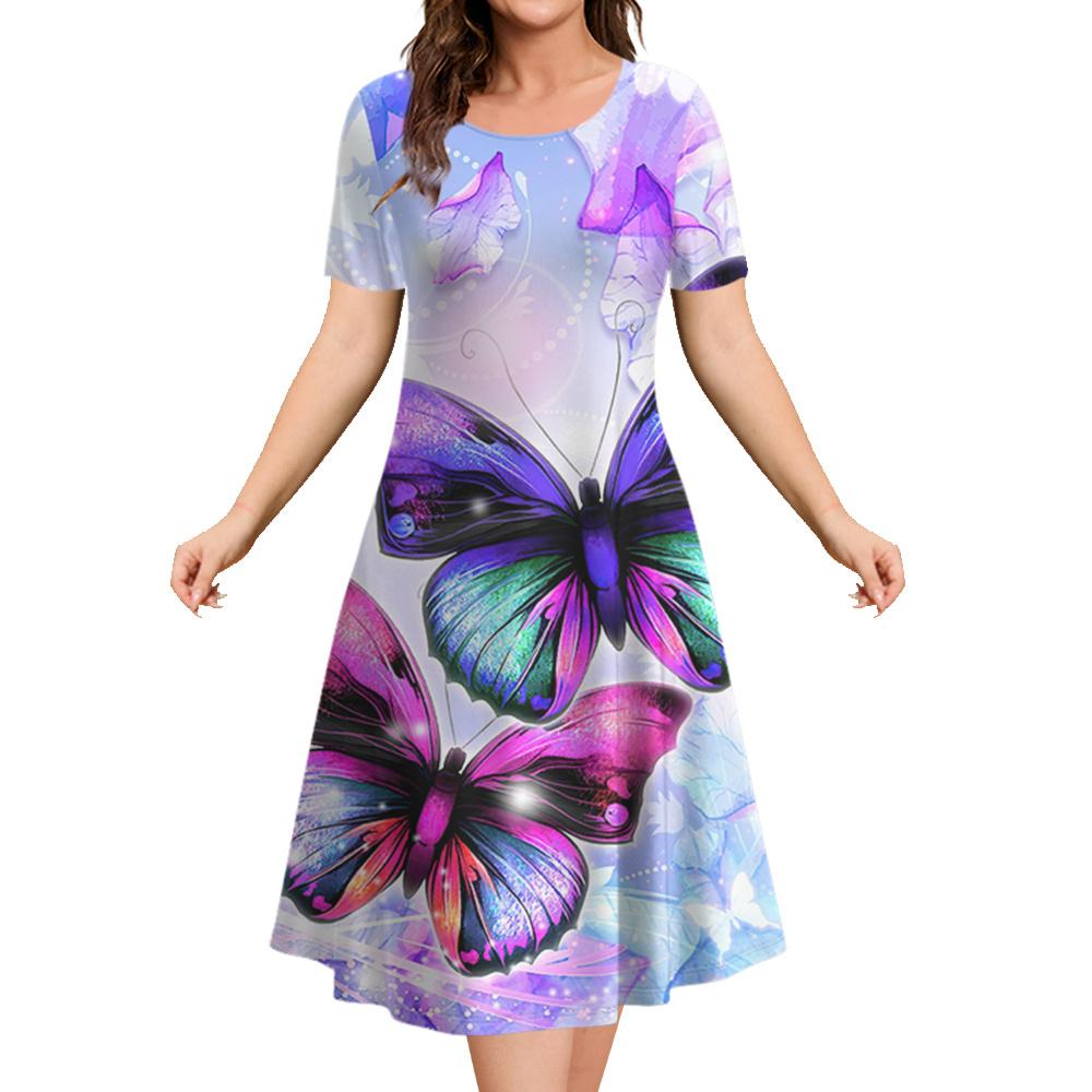 Summer Butterfly Print Women's Dresses Female Plus Size Long Dresses Elegant Dresses For Women's Clothing
