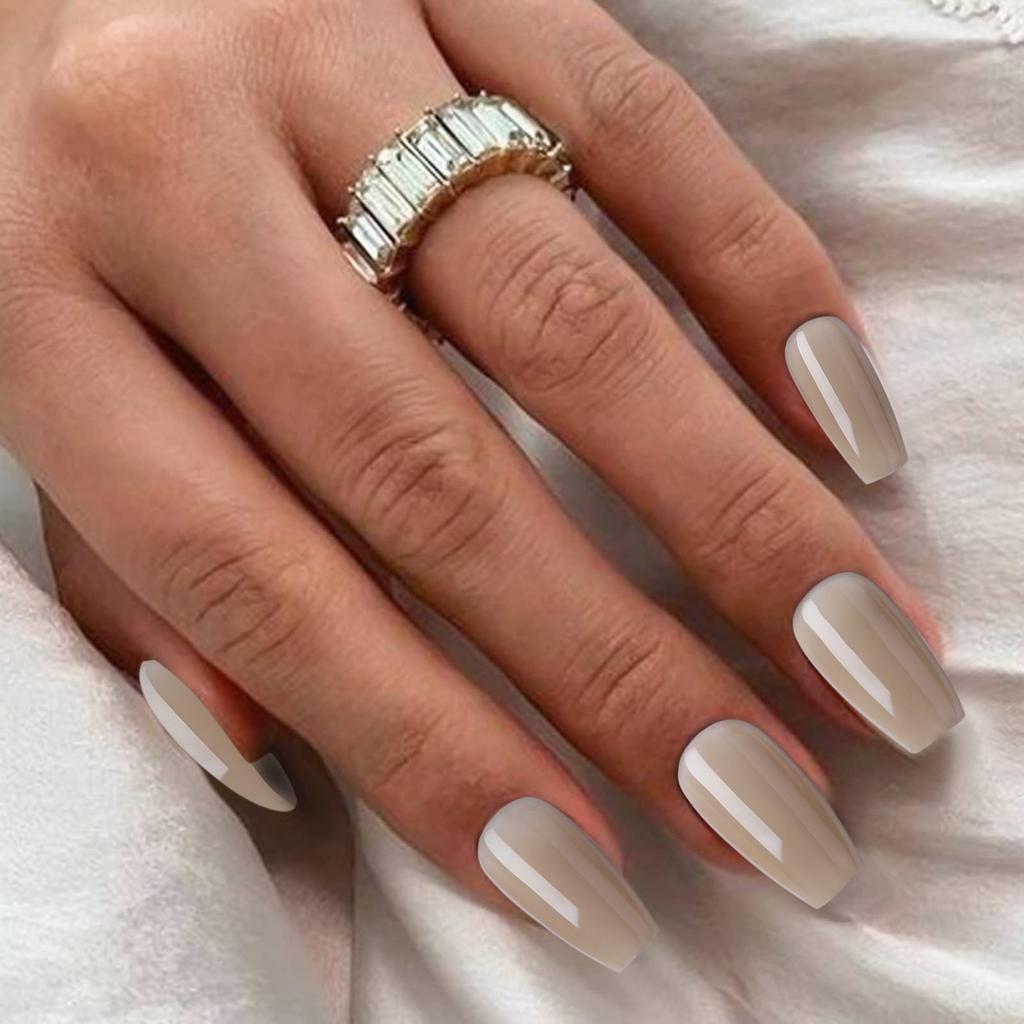 Женские накладные ногти среднего размера с рисунком телесного цвета на акриловых ногтях глянцевые накладные ногти с полным покрытием