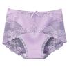 Women Underpants Hollow Out Super Breathable Soft Solid Color Mid Waist Anti-septic Elastic Flower Embroidery Lace