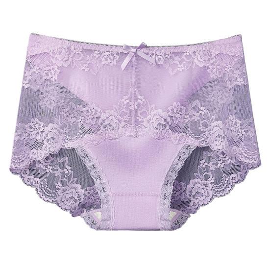 Women Underpants Hollow Out Super Breathable Soft Solid Color Mid Waist Anti-septic Elastic Flower Embroidery Lace