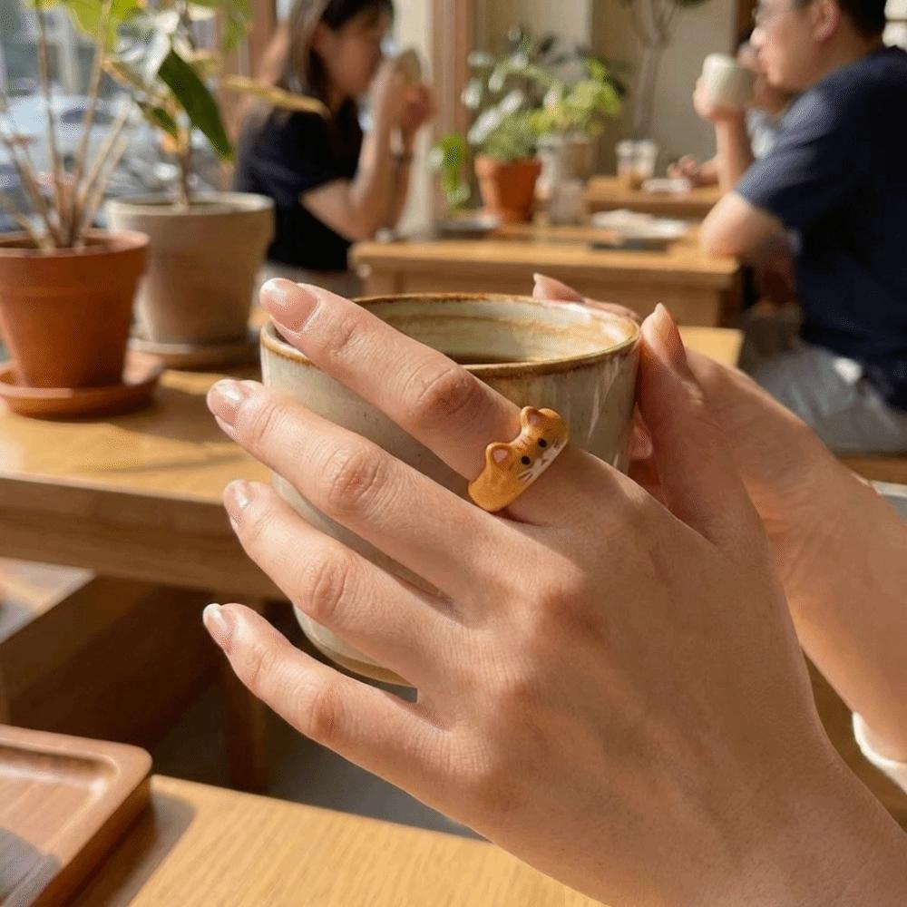 Unique Design Cartoon Ragdoll Cat Ring Creative Design Finger Ring Gift Resin Ring  Teenager