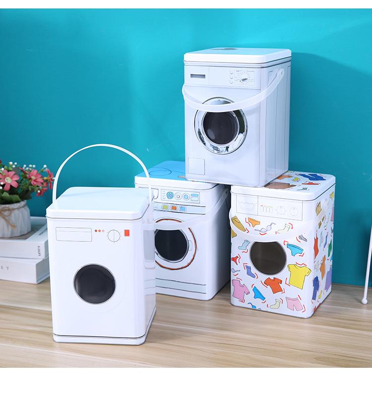 Большой жестяной ящик для хранения капсул для стирки - Органайзер в форме стиральной машины с ручкой