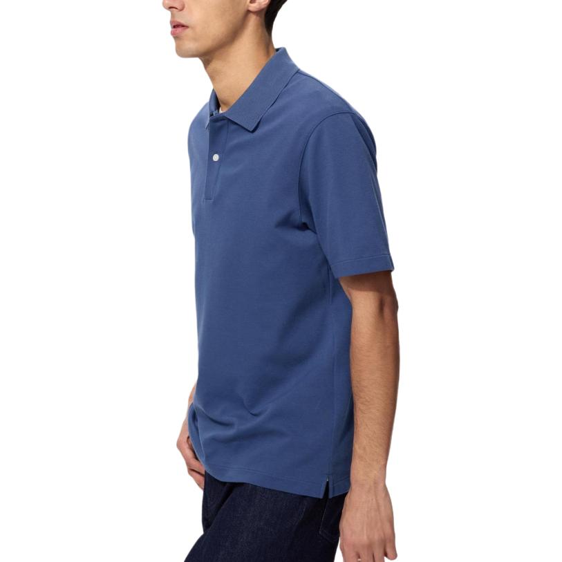 Uniqlo Однотонная короткая футболка-поло на пуговицах, унисекс, синяя 475367-67