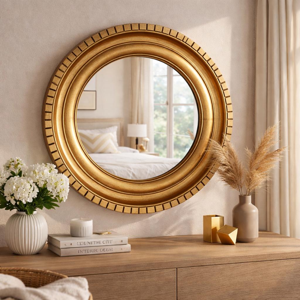 Luxury Gold Wall Mirror -Handcrafted Gold Foil Frame for Stylish Home