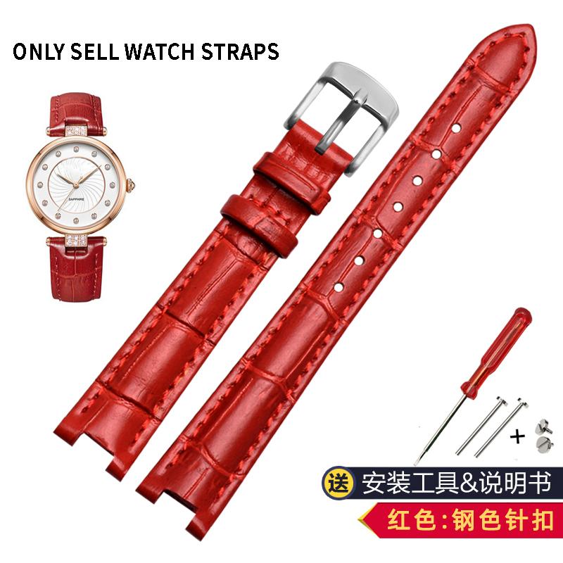 For Rossini 516752 616764 517784 5758G Notch Watch Chain Cowhide Leather Watchband Red Bracelet Men Women 14mm 16mm 18mm Strap
