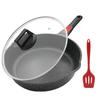 RANXINGST Frying Deep with IH Gas with Teflon Easy To Oven Dishwasher Removable Comes with Silicone PFOA PFOS Black Large Pan, 28cm, Stir-Fry Pot,