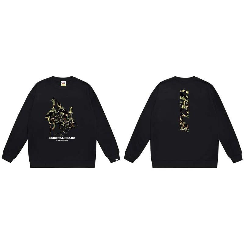 BAPE-Style Heavyweight Cotton Crewneck Sweatshirt Mens Oversized Streetwear Pullover Fall