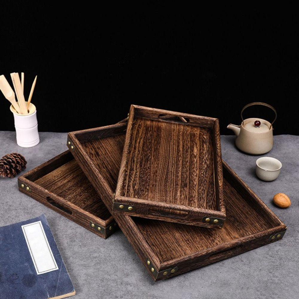 Rectangular Charcoal Tea Set Tray Wooden Wood Storage Tray Decorate Tray Display Plate Tea Fruit