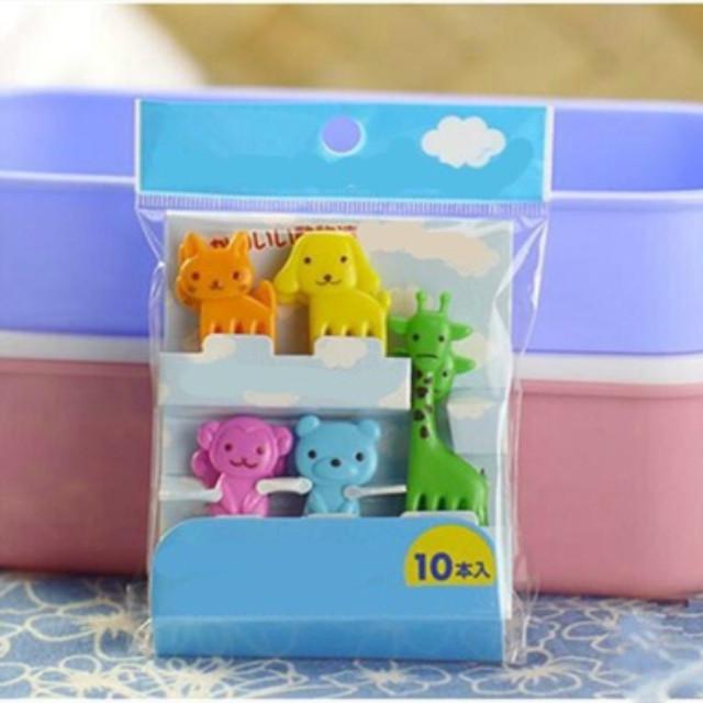 10Pcs/bag Mini Cartoon Animal Farm Sign Resin Fruit Fork Toothpick Kids Bento Lunch Tableware Decor