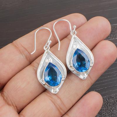 Серьги с голубым топазом Swiss Blue Topaz Gemstone Earring, 925 Solid Sterling Silver Earrings Jewelry Handmade Earrings, Silver Jewelry For Gift