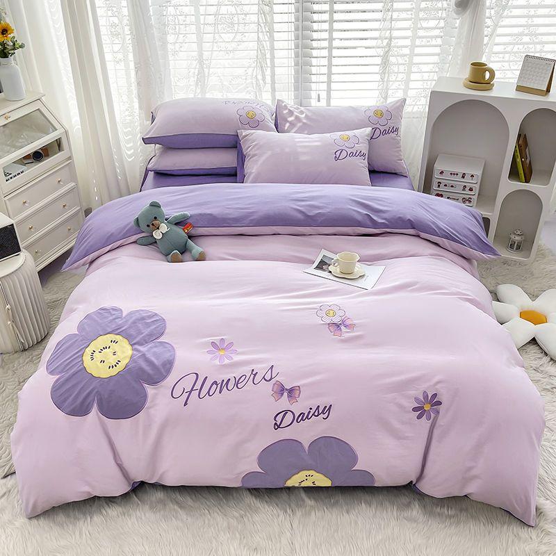 Cotton Embroidery Patch Embroidery Four-piece Cotton Quilt Cover Sheet Double Quilt Cover Sheet Bedding Set