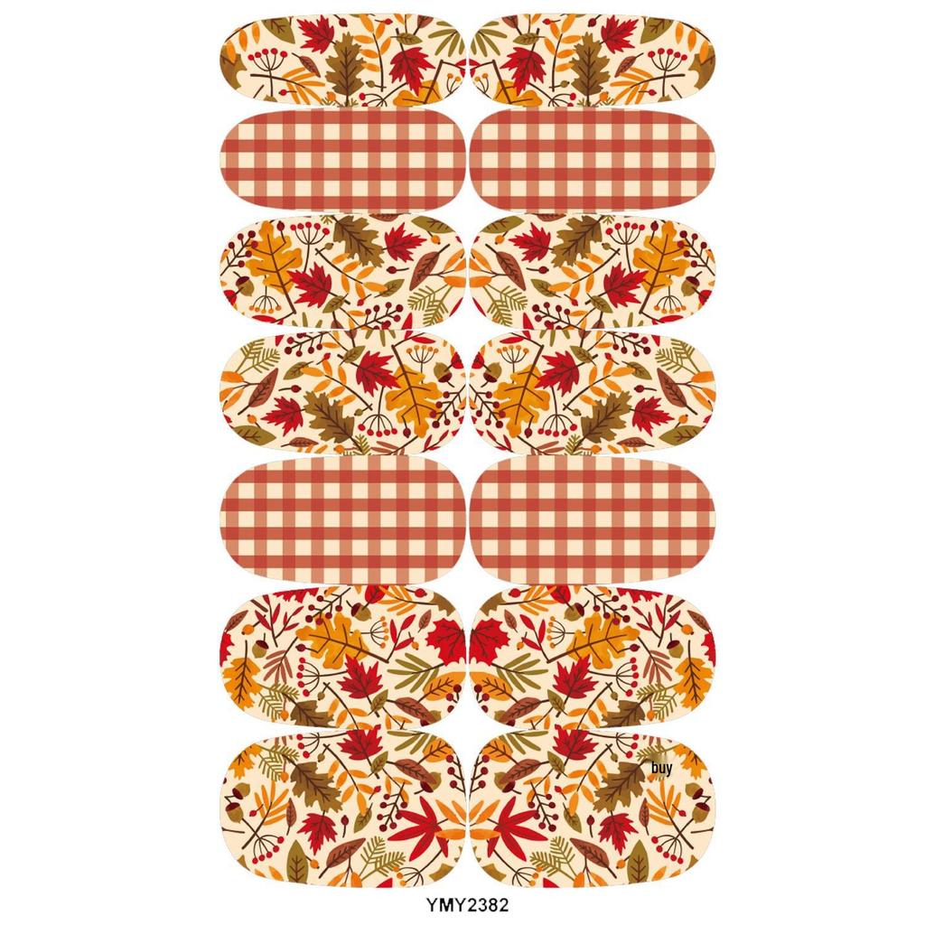 Autumn Maple Leaf & Plaid Waterproof Nail Art Stickers (YMY2380-2388)