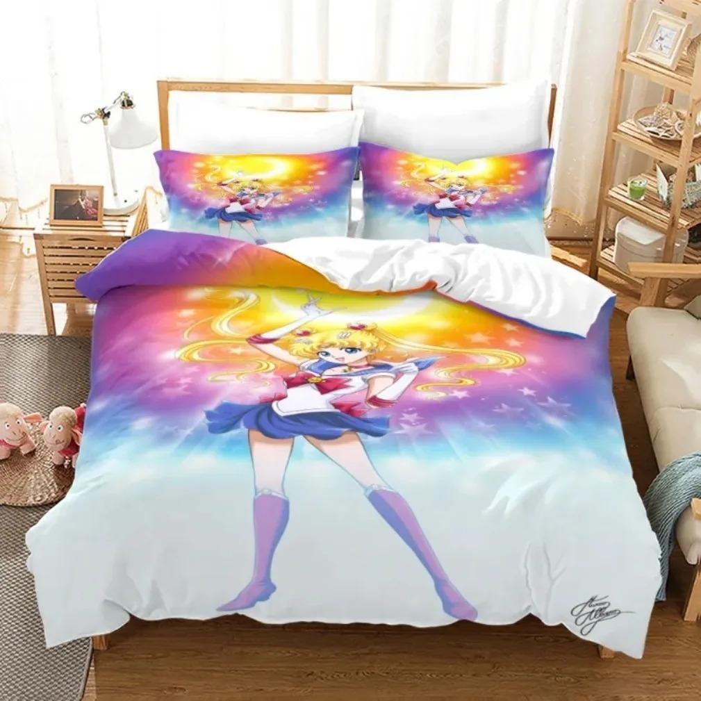 Комплект постельного белья Anime S-Sailor & M-Moon, пододеяльник, одеяло, комплект постельного белья, наволочка, размер King Queen Twin для мальчиков и девочек взрослых
