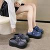 Denim Big Head Muffin Shoes Women's 2024 Summer Retro Belt Buckle Thick Bottom Cool Slippers Women's Bag Head Half Slippers