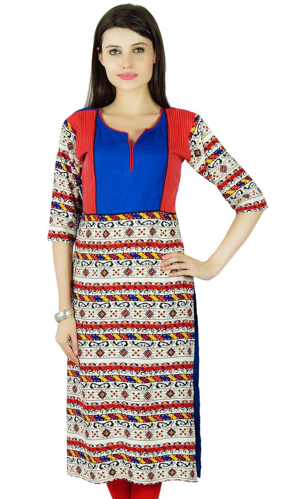 Bimba Womens 3 4 Sleeve Rayon Kurta Regular Fit Printed Kurti Indian Casual