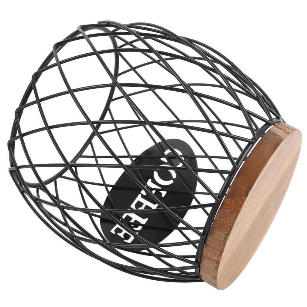 Coffee Pod Holder Iron Large Capacity Stylish Look Easy Access Wooden Base Coffee Pod Storage Organizer for Home Coffee