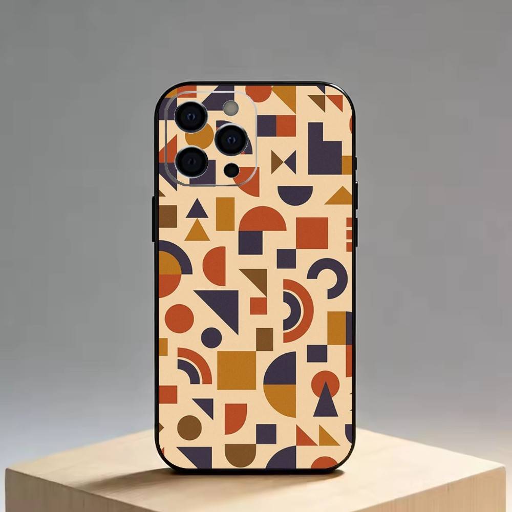 Винтажный геометрический блок Чехол для телефона Для iPhone 17,16,15,14,13,12,11 Plus,Pro Max,XS,Мягкий силиконовый черный чехол