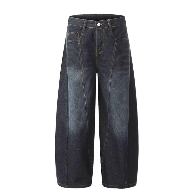 Женские джинсы с высокой талией и широкими штанинами, вышитые, из темного денима, на осень 2025 г.